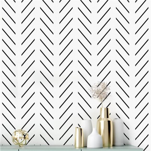 Black and White Peel & Stick Wallpaper Modern Herringbone Contact Paper Bathroom - Picture 1 of 7